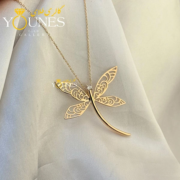 گردنبند سنجاقک نگینی هنری طلا